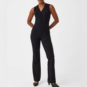 SPANX PERFECT SLVLS JUMPSUIT Black Wide Leg Sleeveless With Zipper NWT Size L